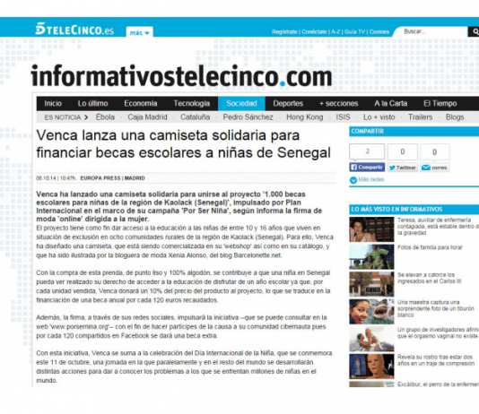 La camiseta solidaria de Xenia Alonso sale en Telencinco.es| 8 octubre 2014